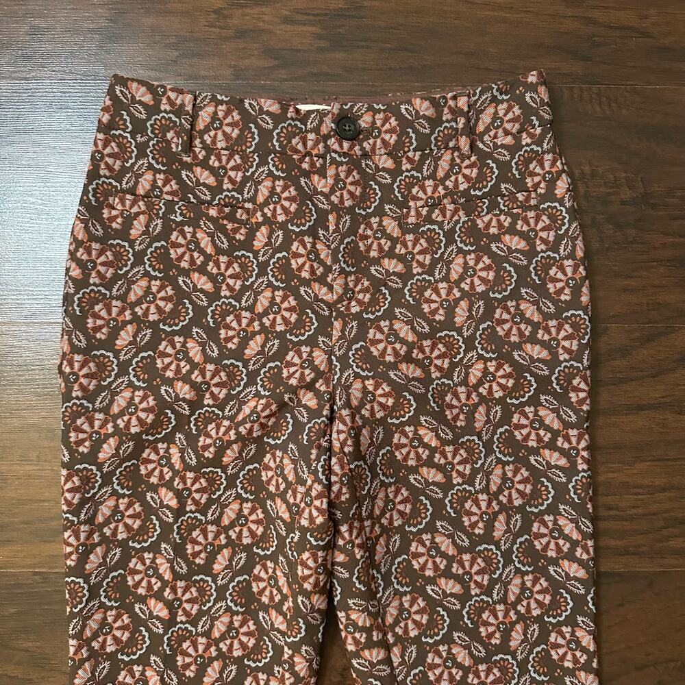 Anthropologie the essential slim brown floral print pants size 2 - Picture 3 of 14